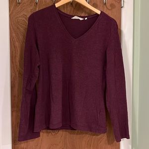 Seasalt Cornwall organic cotton purple long sleeve v neck t-shirt top